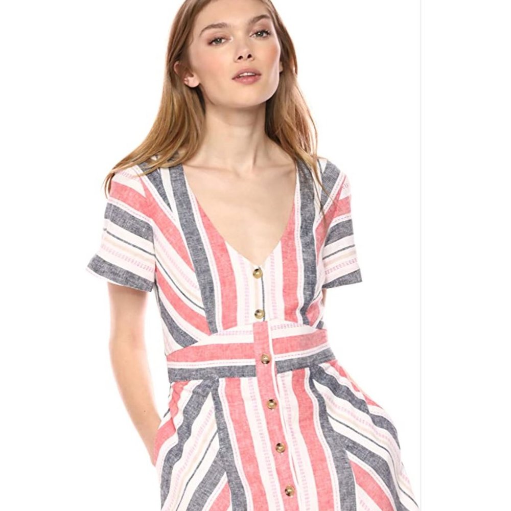 Parker Kacey Multicolor Striped Linen Blend Dress - Picture 5 of 13